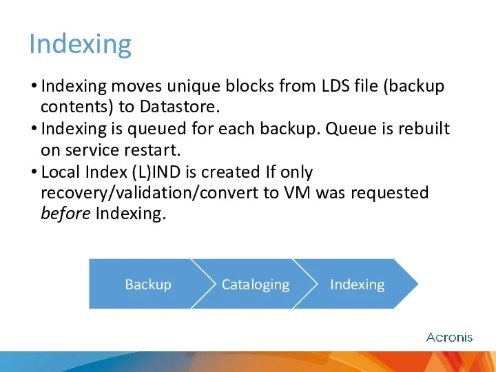 Indexing Indexing moves unique blocks from LDS file (backup contents) to