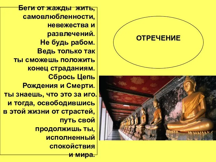 ОТРЕЧЕНИЕ Беги от жажды жить, самовлюбленности, невежества и развлечений. Не будь