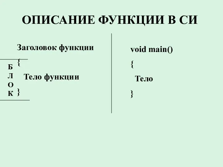 ОПИСАНИЕ ФУНКЦИИ В СИ