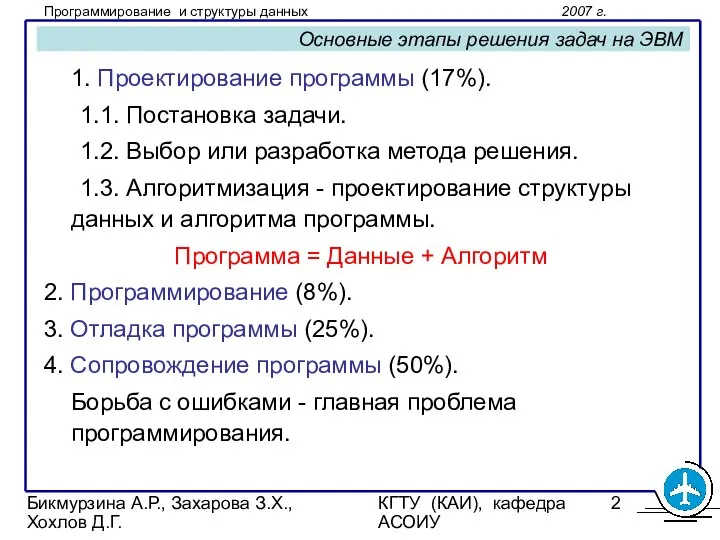 Бикмурзина А.Р., Захарова З.Х., Хохлов Д.Г. КГТУ (КАИ), кафедра АСОИУ Основные