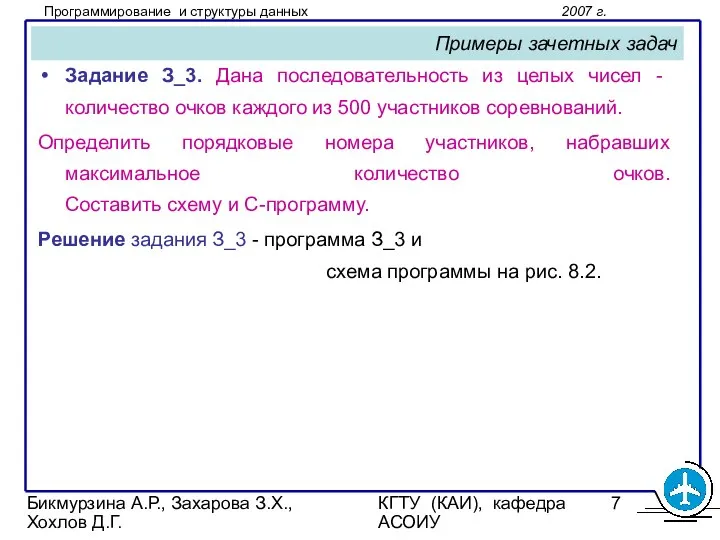 Бикмурзина А.Р., Захарова З.Х., Хохлов Д.Г. КГТУ (КАИ), кафедра АСОИУ Примеры