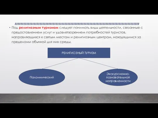 Под религиозным туризмом следует понимать виды деятельности, связанные с предоставлением услуг