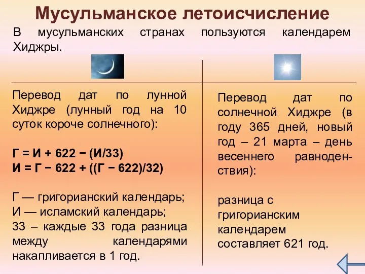 Мусульманское летоисчисление В мусульманских странах пользуются календарем Хиджры. Перевод дат по