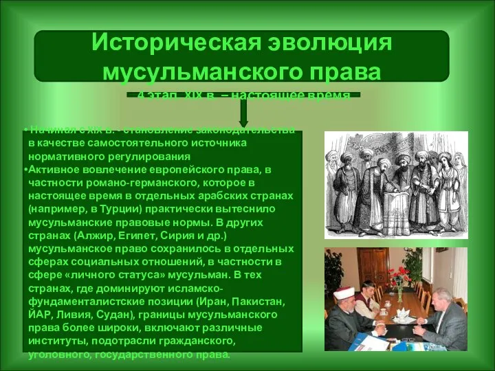 Историческая эволюция мусульманского права 4 этап. XIX в. – настоящее время