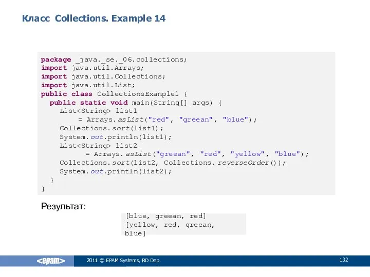 Класс Collections. Example 14 2011 © EPAM Systems, RD Dep. package