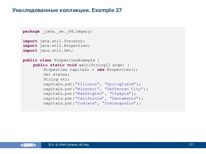 Унаследованные коллекции. Example 27 2011 © EPAM Systems, RD Dep. package