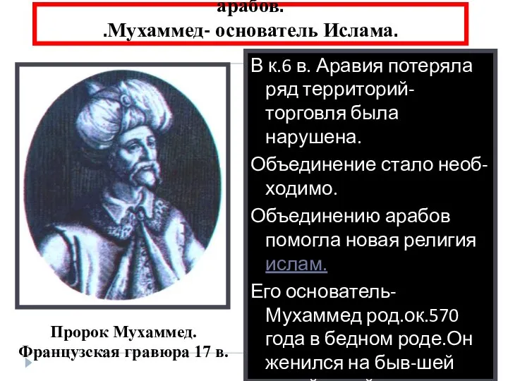 2. Возникновение ислама и объединение арабов. .Мухаммед- основатель Ислама. В к.6