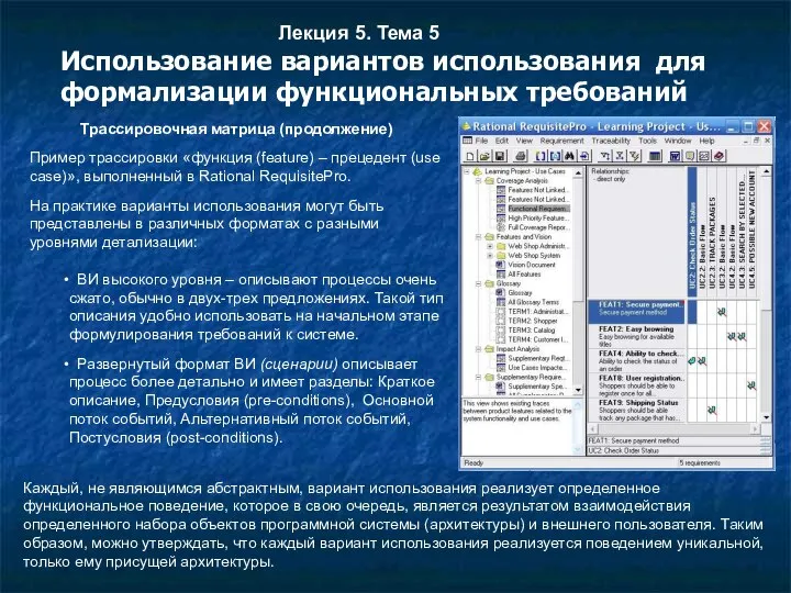 Лекция 5. Тема 5 Использование вариантов использования для формализации функциональных требований