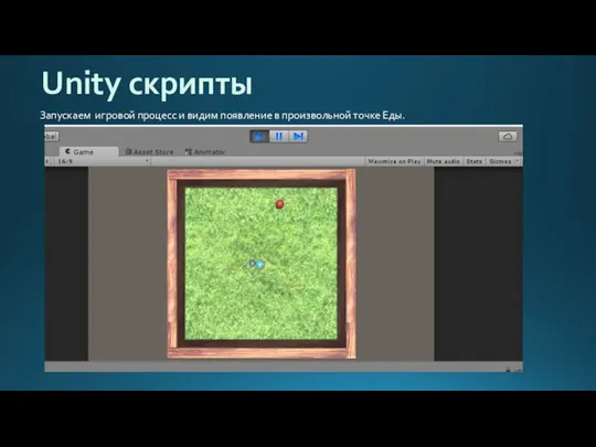 Unity скрипты Запускаем игровой процесс и видим появление в произвольной точке Еды.