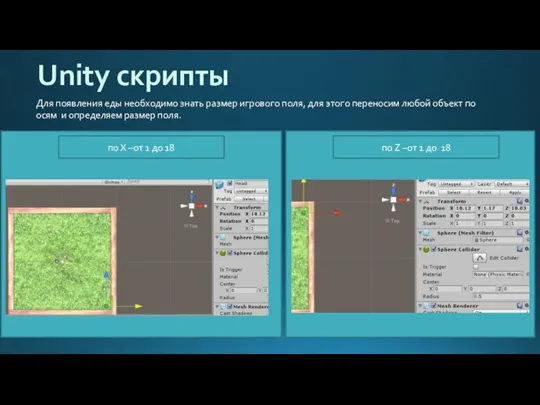 Unity скрипты Для появления еды необходимо знать размер игрового поля, для