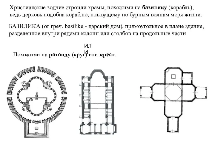 Христианские зодчие строили храмы, похожими на базилику (корабль), ведь церковь подобна