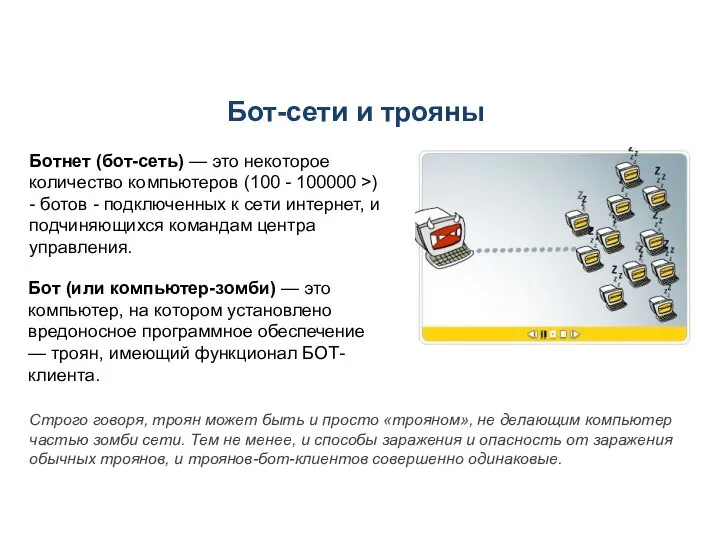 Бот-сети и трояны Ботнет (бот-сеть) — это некоторое количество компьютеров (100