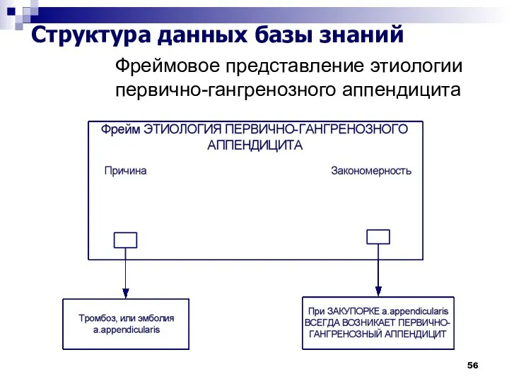 Фреймовое представление этиологии первично-гангренозного аппендицита Структура данных базы знаний