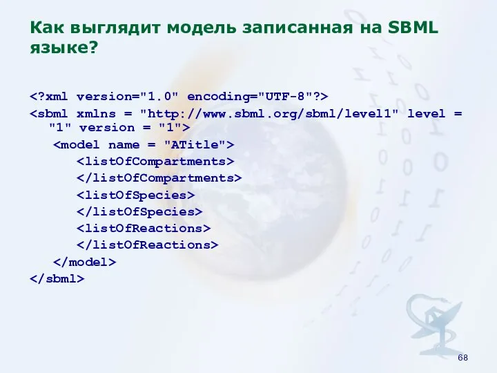 Как выглядит модель записанная на SBML языке?