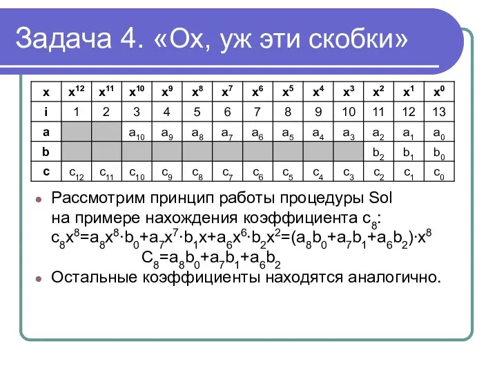 Задача 4. «Ох, уж эти скобки» Рассмотрим принцип работы процедуры Sol