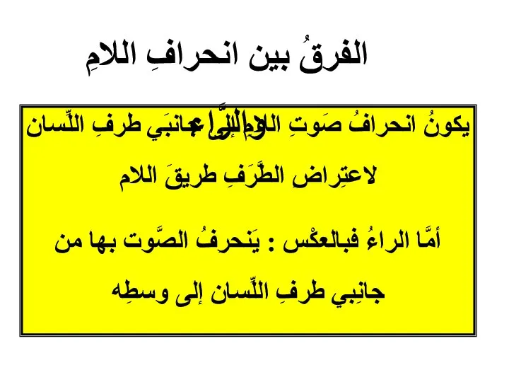 يكونُ انحرافُ صَوتِ اللامِ إلى جانبَي طرفِ اللِّسان لاعتِراضِ الطَّرَفِ طريقَ