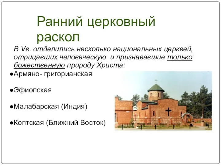 В Vв. отделились несколько национальных церквей, отрицавших человеческую и признававшие только