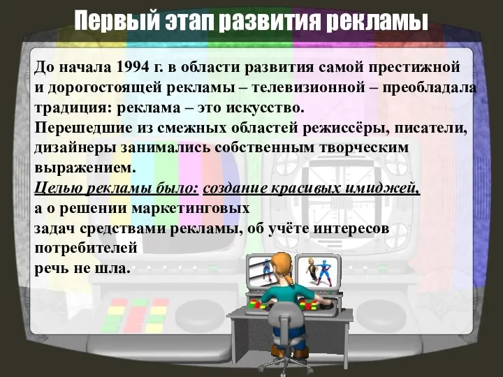 Первый этап развития рекламы До начала 1994 г. в области развития