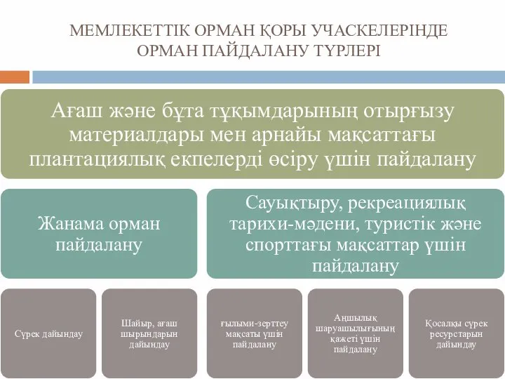 МЕМЛЕКЕТТІК ОРМАН ҚОРЫ УЧАСКЕЛЕРІНДЕ ОРМАН ПАЙДАЛАНУ ТҮРЛЕРІ