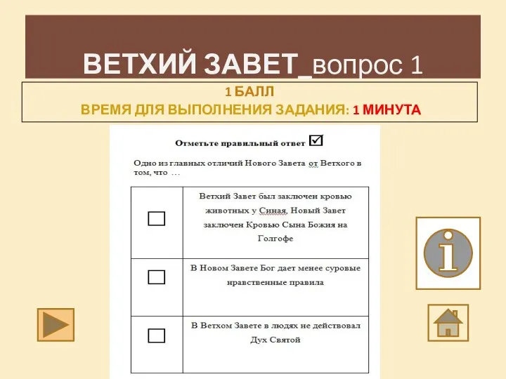 ВЕТХИЙ ЗАВЕТ_вопрос 1 1 БАЛЛ ВРЕМЯ ДЛЯ ВЫПОЛНЕНИЯ ЗАДАНИЯ: 1 МИНУТА