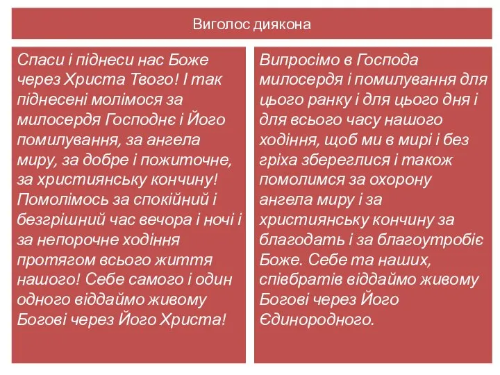 Виголос диякона Спаси і піднеси нас Боже через Христа Твого! І