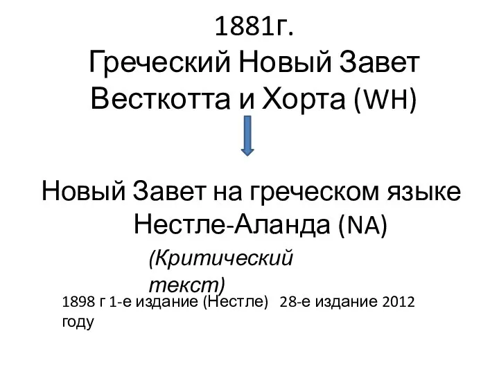 1881г. Греческий Новый Завет Весткотта и Хорта (WH) Новый Завет на