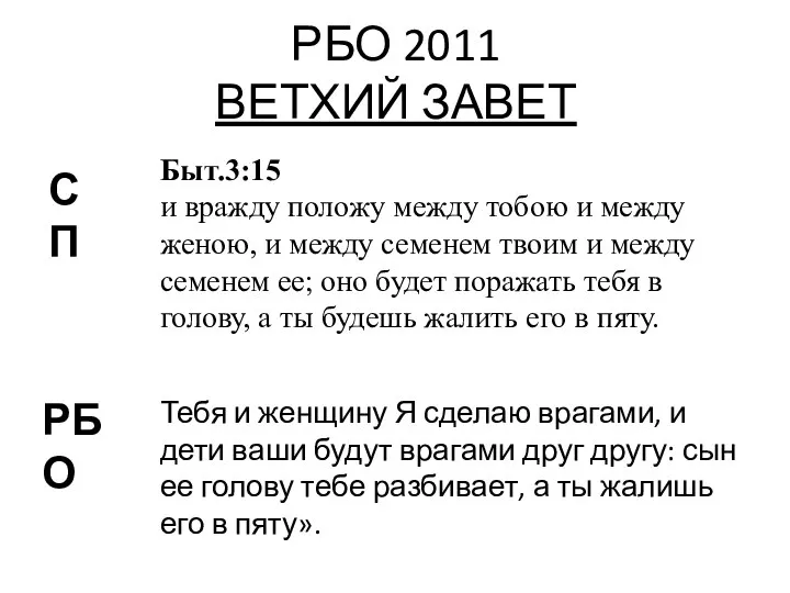 РБО 2011 ВЕТХИЙ ЗАВЕТ Тебя и женщину Я сделаю врагами, и