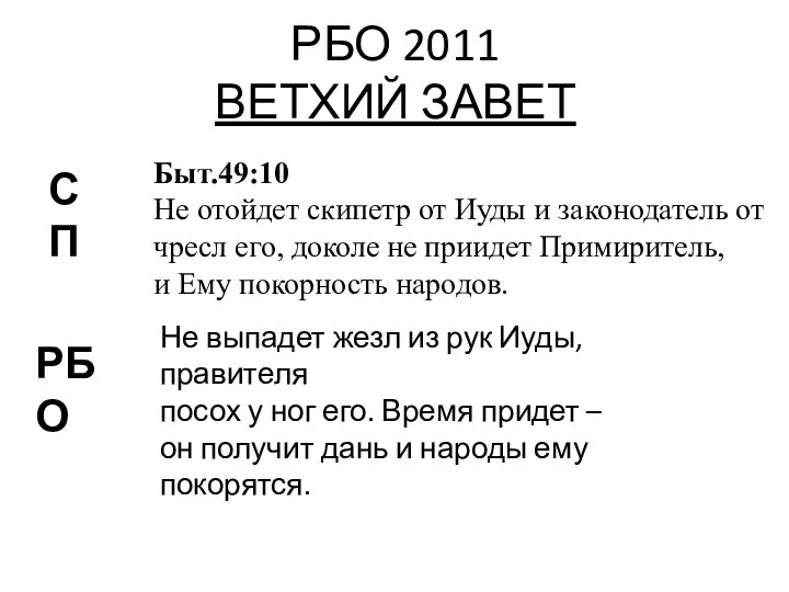 РБО 2011 ВЕТХИЙ ЗАВЕТ СП Быт.49:10 Не отойдет скипетр от Иуды