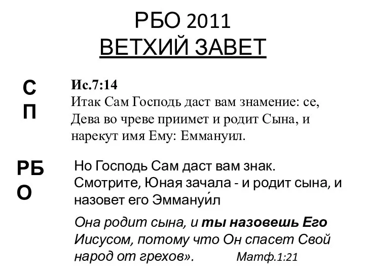 РБО 2011 ВЕТХИЙ ЗАВЕТ СП Ис.7:14 Итак Сам Господь даст вам