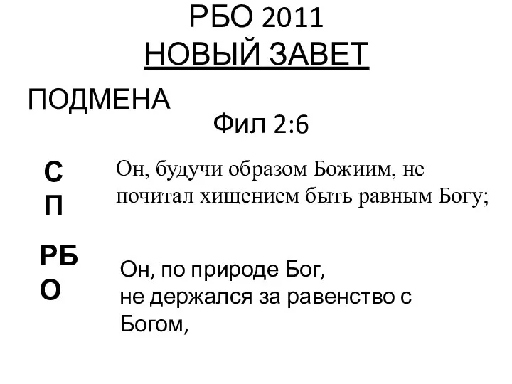 РБО 2011 НОВЫЙ ЗАВЕТ ПОДМЕНА Он, будучи образом Божиим, не почитал