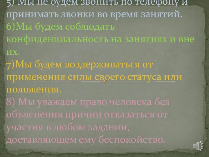 5) Мы не будем звонить по телефону и принимать звонки во