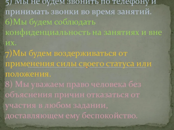 5) Мы не будем звонить по телефону и принимать звонки во