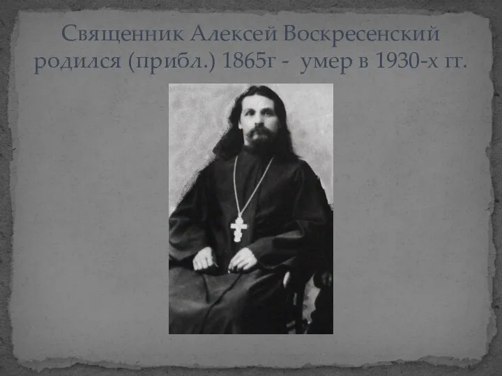 Священник Алексей Воскресенский родился (прибл.) 1865г - умер в 1930-х гг.