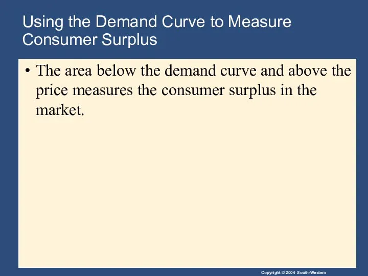 Using the Demand Curve to Measure Consumer Surplus The area below