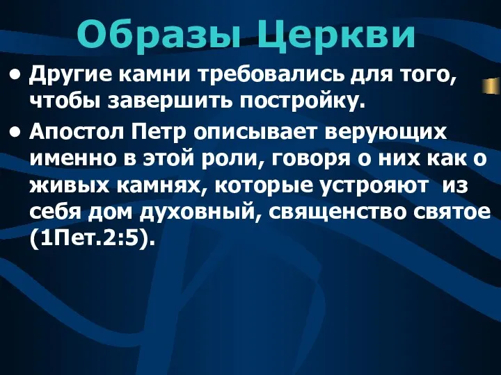 Образы Церкви Другие камни требовались для того, чтобы завершить постройку. Апостол