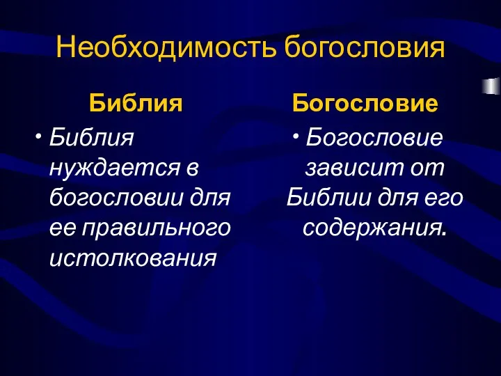 Необходимость богословия Библия Библия нуждается в богословии для ее правильного истолкования