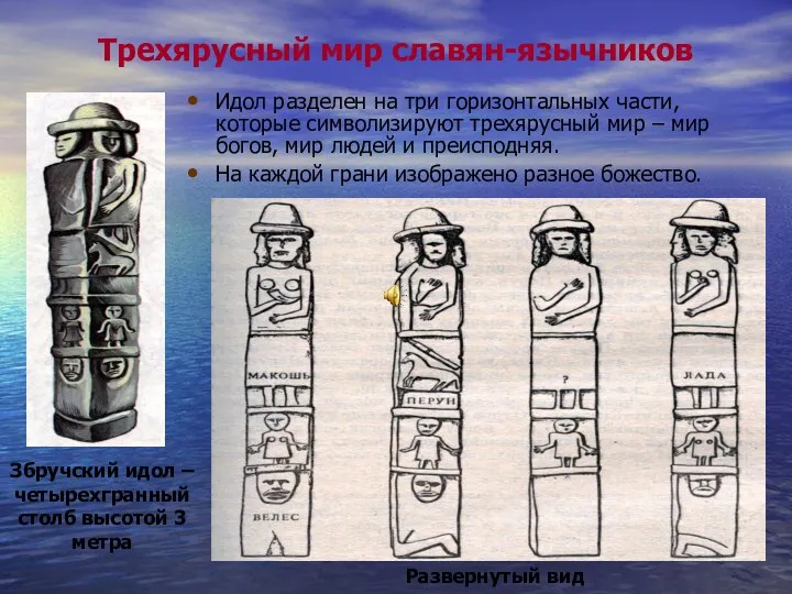 Трехярусный мир славян-язычников Идол разделен на три горизонтальных части, которые символизируют