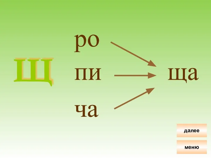 ро пи ча ща Щ меню далее