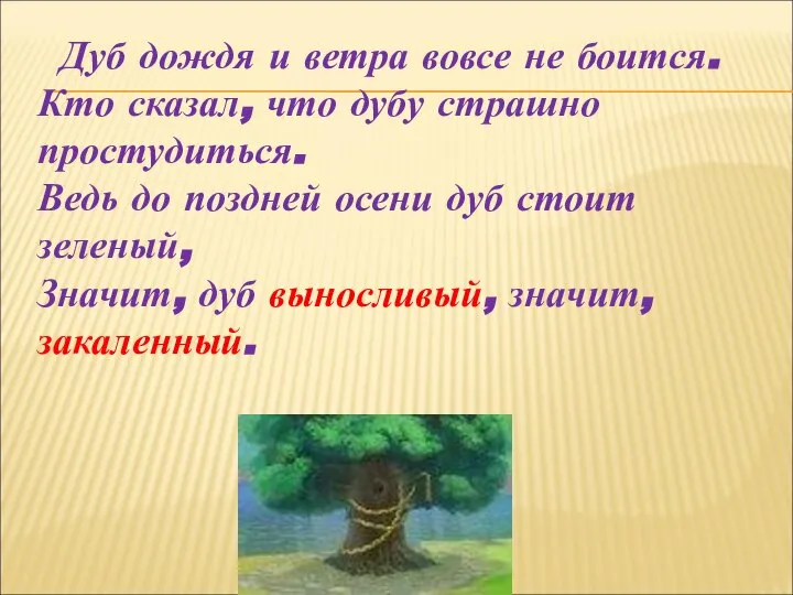 Дуб дождя и ветра вовсе не боится. Кто сказал, что дубу