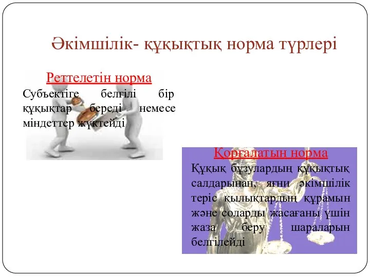 Әкімшілік- құқықтық норма түрлері Реттелетін норма Субъектіге белгілі бір құқықтар береді