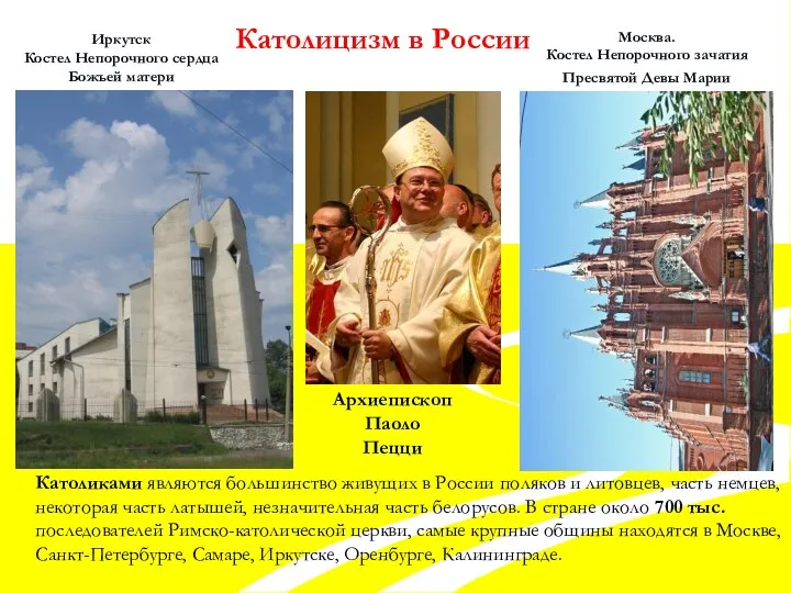 Католицизм в России Католиками являются большинство живущих в России поляков и