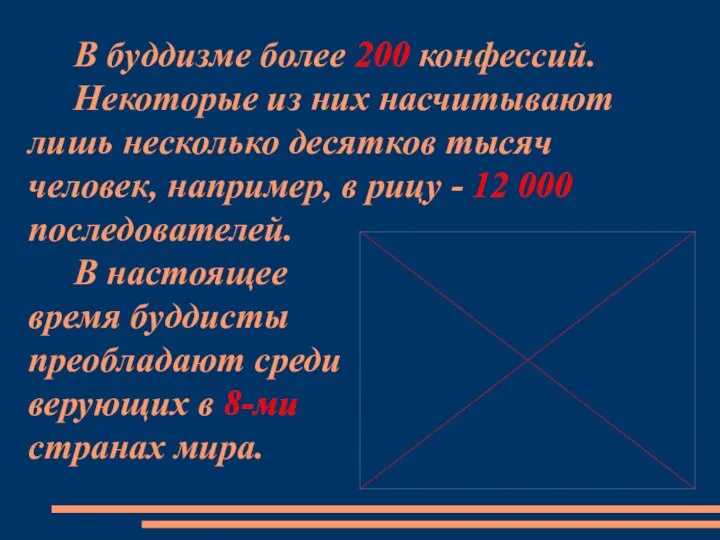 В буддизме более 200 конфессий. Некоторые из них насчитывают лишь несколько