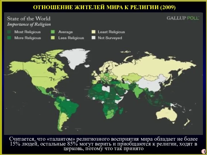 ОТНОШЕНИЕ ЖИТЕЛЕЙ МИРА К РЕЛИГИИ (2009) Считается, что «талантом» религиозного восприятия