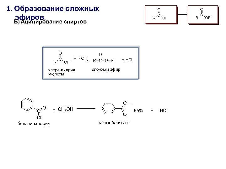 1. Образование сложных эфиров. Б) Ацилирование спиртов