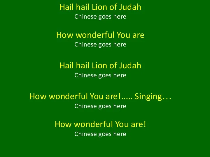 Hail hail Lion of Judah Chinese goes here How wonderful You