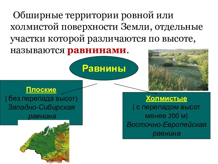 Обширные территории ровной или холмистой поверхности Земли, отдельные участки которой различаются