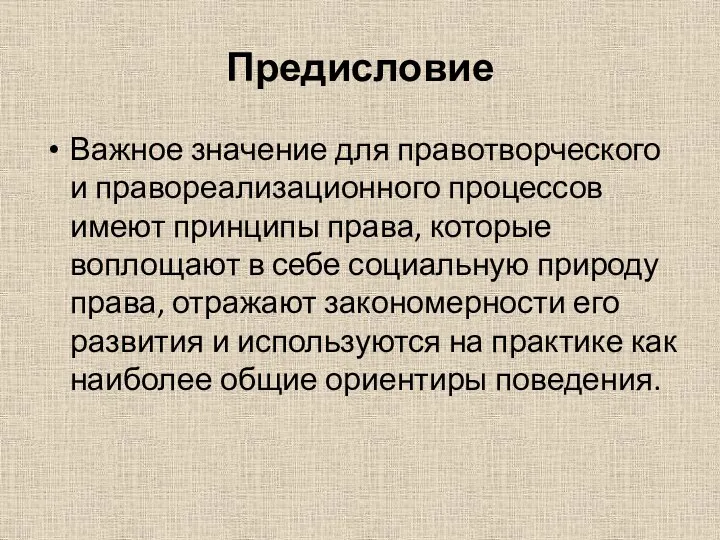 Предисловие Важное значение для правотворческого и правореализационного процессов имеют принципы права,