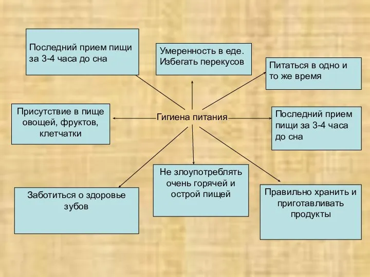 Гигиена питания Питаться в одно и то же время Присутствие в