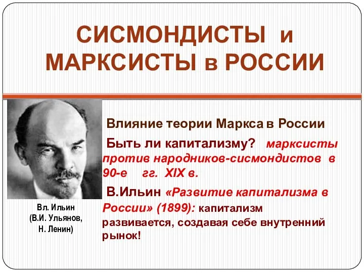 СИСМОНДИСТЫ и МАРКСИСТЫ в РОССИИ Влияние теории Маркса в России Быть