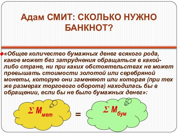 Адам СМИТ: СКОЛЬКО НУЖНО БАНКНОТ? «Общее количество бумажных денег всякого рода,